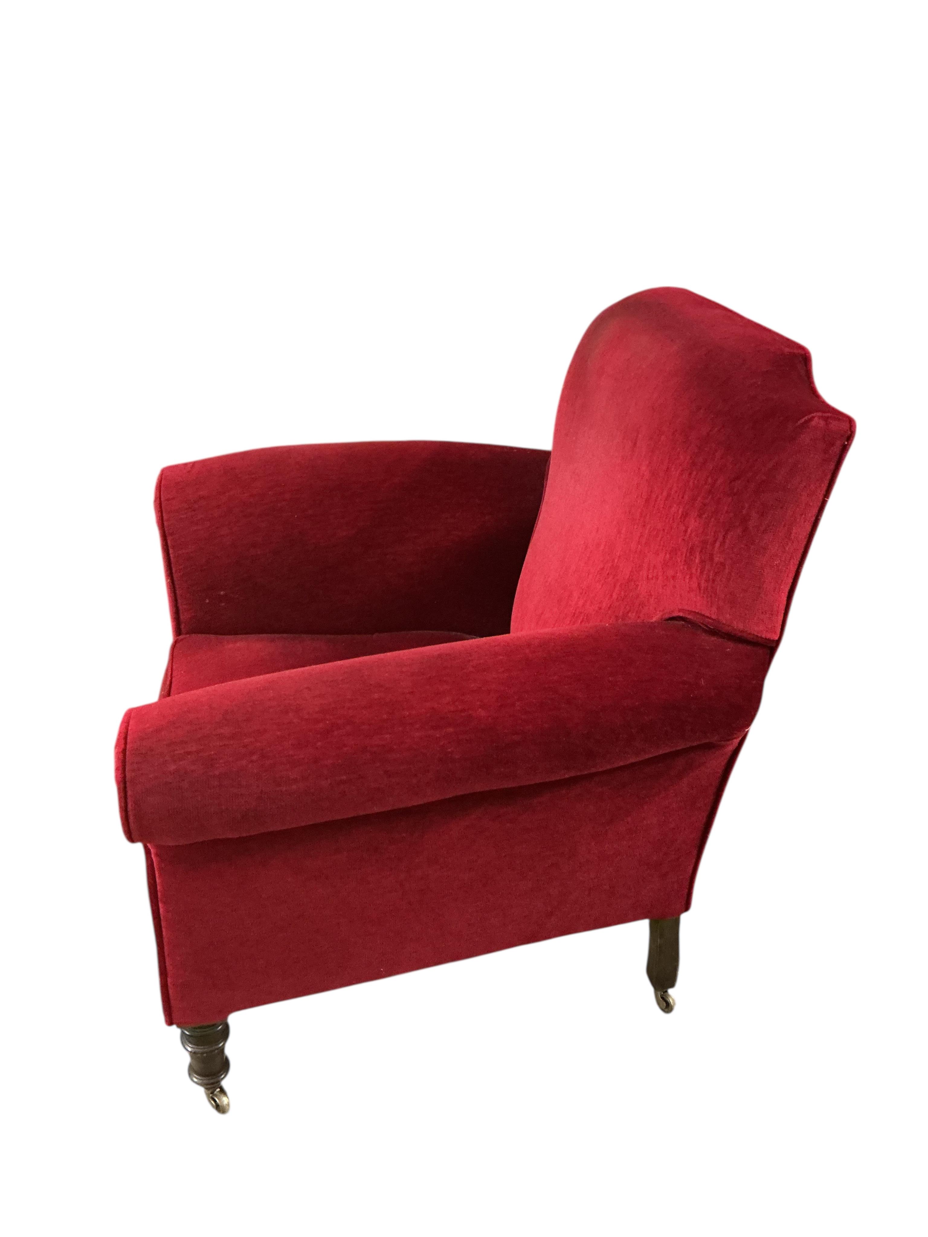 A late Victorian upholstered three piece suite, settee width 136cm, depth 80cm, height 90cm.